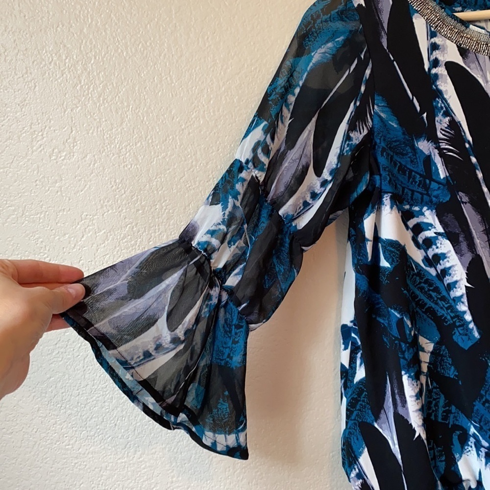 Alfani Teal Feathered Blouse sz S Petite - Picture 4 of 8